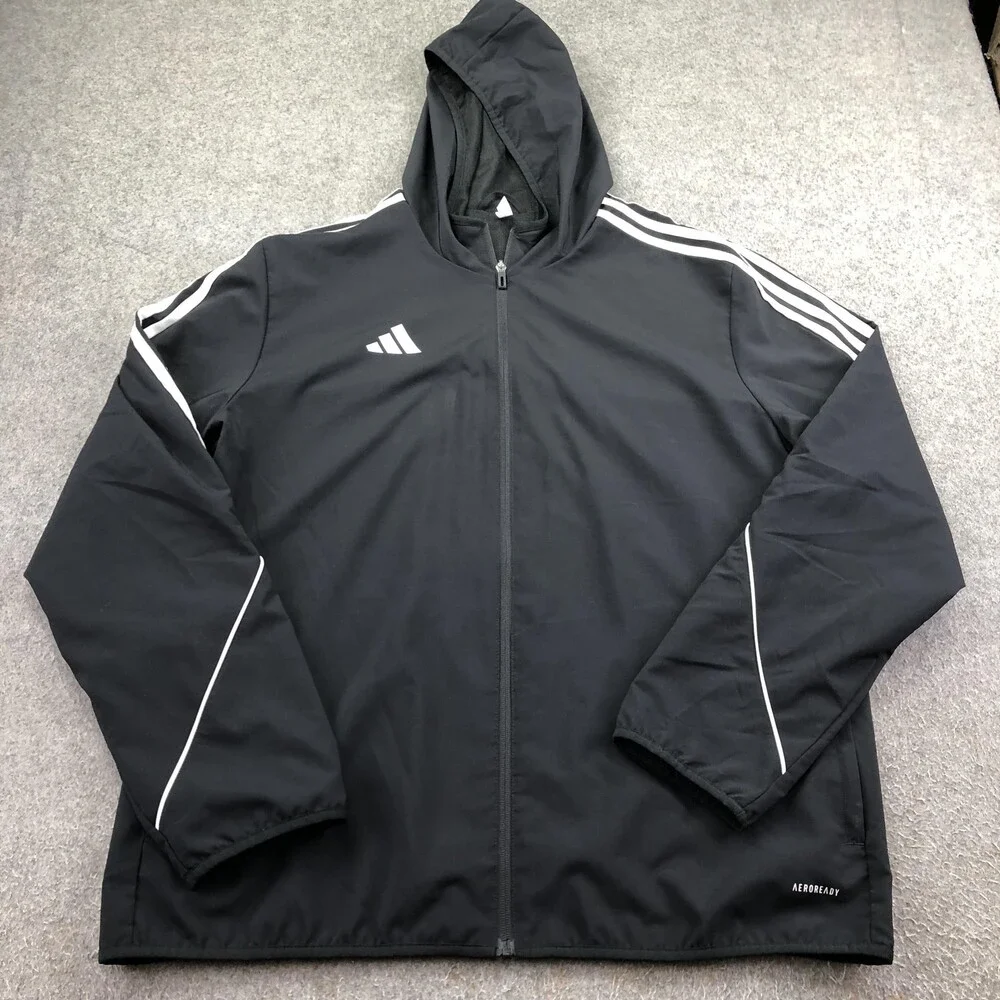 Adidas Jacket Mens XL Black AEROREADY Hooded Full Zip Track Windbreaker